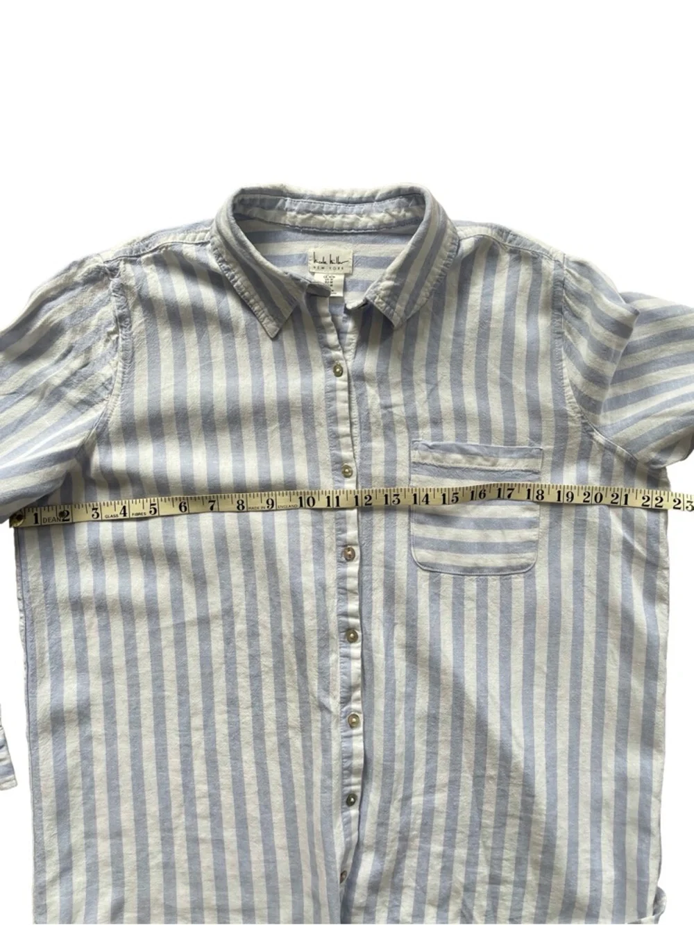 Nicole Miller NY Blue & White Stripe Linen Blend Button Down Shirt - Picture 8 of 9